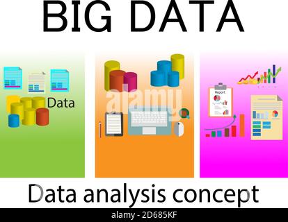Idee der Analyse; Darstellung, wie Rohdaten verarbeitet werden, um verwertbare Informationen zu erzeugen Stockfoto