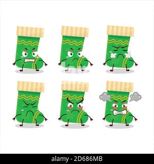 Grüne weihnachten Socken Cartoon-Charakter mit verschiedenen wütend Ausdrücke Stock Vektor