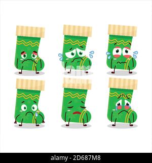 Grüne weihnachten Socken Cartoon-Charakter mit traurigen Ausdruck Stock Vektor