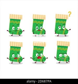 Cartoon-Charakter der grünen weihnachts-Socken mit welchem Ausdruck Stock Vektor