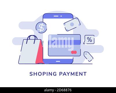 Shopping Zahlung Konzept Hite isolierten Hintergrund mit flachen Umriss Stil Stock Vektor
