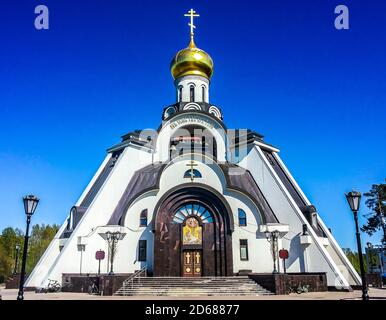 Neopalimaya Kupina (brennender Bush) Russische orthodoxe Kirche in Sosnowy Bor. Leningrad, Russland Stockfoto