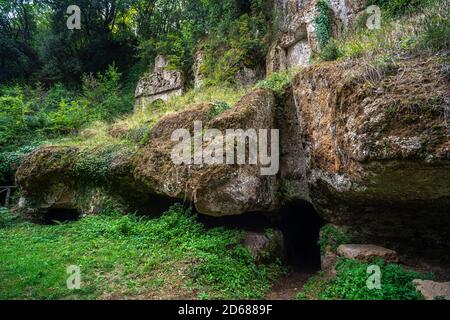 Sovana, Nekropole von Sopraripa: Grab der Sirene Stockfoto