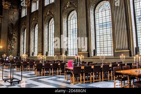 Die Gemalte Halle. Das Innere des Old Royal Naval College. Entworfen von Sir Christopher Wren und gebaut zwischen 1696-1712. Greenwich, London, Großbritannien Stockfoto