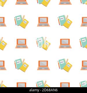 Vector Laptop und Notebooks nahtlose Muster Hintergrund. Hintergrund von Schulartikeln und digitaler Computerausstattung. Handgezeichneter Druck für die Schule Stock Vektor