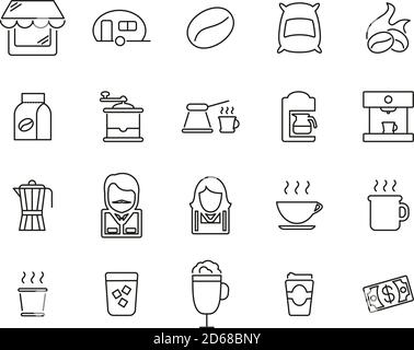 Coffee Shop Icons Thin Line Set Groß Stock Vektor