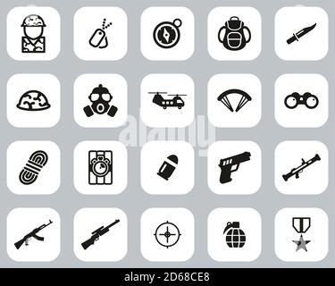 Kommandos Oder Special Forces Icons Black & White Flat Design Groß Einstellen Stock Vektor