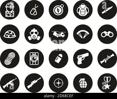 Kommandos Oder Special Forces Icons Weiß Auf Schwarz Flat Design Kreis Groß Stock Vektor