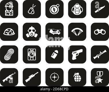 Kommandos Oder Special Forces Icons Weiß Auf Schwarz Flat Design Groß Einstellen Stock Vektor