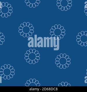 Wiederholen Muster von einfachen weißen Umriss Blumen auf dem klassischen blauen Hintergrund, abstrakte einfache florale Ornament Stock Vektor