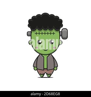 Niedlichen frankenstein Maskottchen Charakter halloween-Thema. Design isoliert auf weißem Hintergrund. Stockfoto