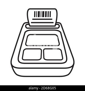 Barcode printer.Label printer.Vector flache Umriss Linie Symbol Geschäft. Stock Vektor