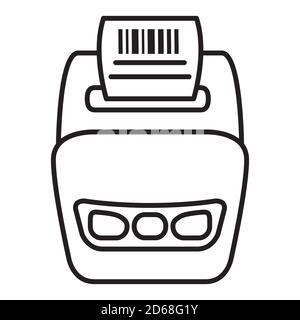 Barcode printer.Etikettendrucker Vektor flach Umriss Linie Symbol Geschäft. Stock Vektor