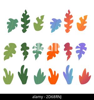 Set von bunten Herbst-, Sommer-Blätter und Sträucher. Stock Vektor