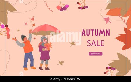 Herbst oder Herbst Website Banner für Shop saisonalen Verkauf flache Cartoon Vektor Illustration. Stock Vektor