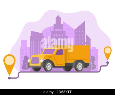 Lieferwagen mit Paketen auf Punkten..Vector Auto Illustration. Stock Vektor