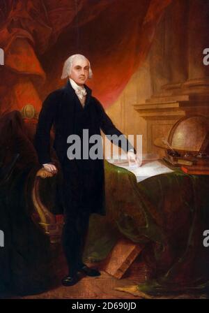 James Madison (1751-1836), amerikanischer Staatsmann und Gründungsvater, der als vierter Präsident der Vereinigten Staaten diente, Porträtmalerei von Thomas Sully nach Gilbert Stuart, 1809 Stockfoto