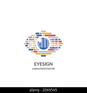 Eye Vision Logo Zeichen oder Emblem Design Vorlage. Abstrakte bunte Morse Code menschliche Augen Vektor Illustration. Konzept für Ophthalmologie, Optical Techno Stock Vektor