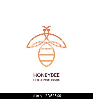 Gelbe Biene, Linie Kunst Logo Emblem Design Vorlage. Vektor abstrakt Honigbiene lineare Symbol. Honigverpackung, Kosmetik Marke Label Konzept. Stock Vektor