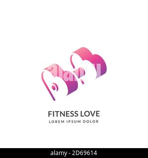 Fitness und Fitness, Vektor-Logo Zeichen oder Emblem Design-Vorlage, isoliert auf weißem Hintergrund. Weibliche rosa Herz Form Hantel, isometrische Symbol. Mädchen und Stock Vektor