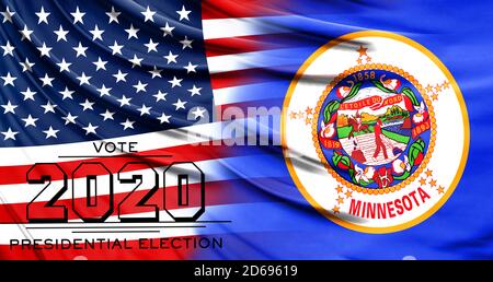 US-Wahlen im November 2020, Nahaufnahme der amerikanischen Flagge und der Flagge des Staates Minnesota. Stockfoto