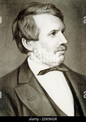 David Livingstone (1813-1873) war ein schottischer Missionar und Entdecker in Afrika. Er entdeckte Victoria Falls im Jahr 1855. Als es für einige Zeit keine Nachrichten von ihm gab, wurde der britische Entdecker Henry Morton Stanley geschickt, um ihn zu finden. Er tat dies am 10. November 1871 im kleinen Dorf Ujiji bei Tanganjika. Stockfoto