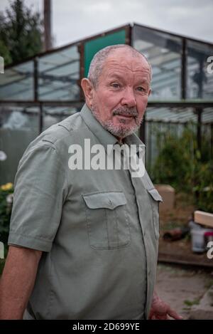 Rjasan, Russland - 27. Juli 2019: Senior Farmer in einem Russland. Stockfoto