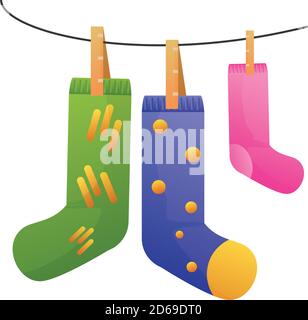 Welt Down-Syndrom Tag, hängende Socken in Seil mit Vibranten Farbe Vektor Illustration Stock Vektor