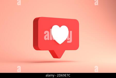 3d-Rendering von Social Media wie Floating Notification isoliert auf Ein rosa Hintergrund Stockfoto