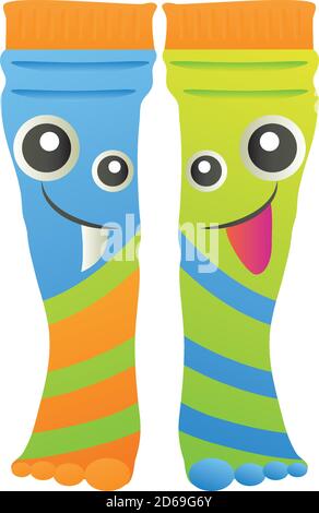 Welt-Down-Syndrom Tag, farbige Socken mit lustigen Gesichtern Vektor-Illustration Stock Vektor