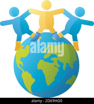 Welt-Down-Syndrom Tag, Kinder mit Socken um Planeten Vektor-Illustration Stock Vektor