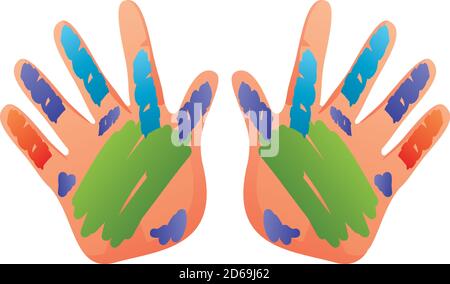 Welt-Down-Syndrom Tag, Kinder Hände mit Pinsel Vektor-Illustration Stock Vektor