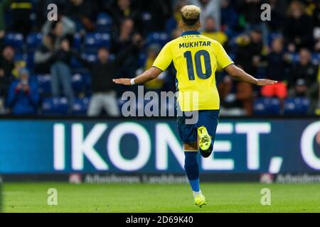 Brondby, Dänemark. September 2019. Hany Mukhtar (10) von Broendby IF punktet im 3F Superliga-Spiel zwischen Broendby IF und FC Nordsjaelland im Brondby Stadium. (Foto: Gonzales Photo - Thomas Rasmussen). Stockfoto