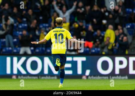 Brondby, Dänemark. September 2019. Hany Mukhtar (10) von Broendby IF punktet im 3F Superliga-Spiel zwischen Broendby IF und FC Nordsjaelland im Brondby Stadium. (Foto: Gonzales Photo - Thomas Rasmussen). Stockfoto