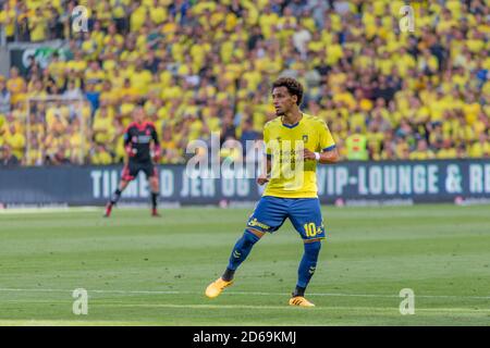 Brondby, Dänemark. August 2018. Hany Mukhtar (10) von Broendby, WENN er während des 3F Superliga-Spiels zwischen Broendby IF und FC Nordsjaelland im Brondby Stadium gesehen wurde. (Foto: Gonzales Photo - Thomas Rasmussen). Stockfoto