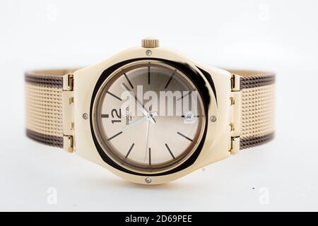 Geneve, Schweiz 07.10.2020 - Swatch Modeuhr, Datum 31. Silvester Stockfoto