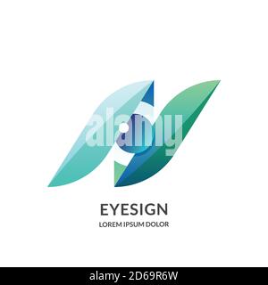 Design-Vorlage für Eye Vision-Logo oder Emblem, isoliert auf weißem Hintergrund. Abstrakte Vektorillustration des menschlichen Auges. Konzept für die Ophthalmologie Stock Vektor