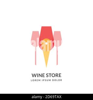 Weingläser Silhouette und Karte Stift Logo Zeichen oder Emblem Design Vorlage, isoliert auf weißem Hintergrund. Weingut oder Bar Ort Ort Vektor abstrakt il Stock Vektor