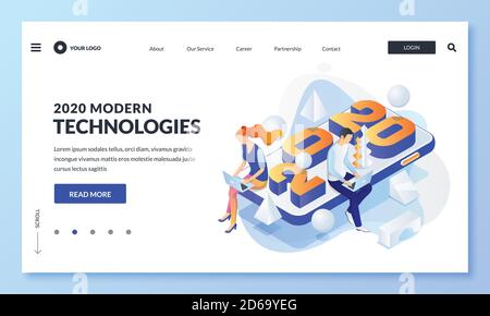 Moderne digitale Business-Technologien im neuen Jahr 2020. Vektor-3d-isometrische Darstellung. Innovationskonzept. Web-Landing-Page, Banner-Design-Vorlage Stock Vektor