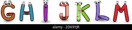 Satz von Vektor-Alphabet lustige Cartoon Stil handgezeichnet Schriftart mit einem bunten G H IJ K L M Großbuchstaben. Vektor-Illustration eine Buchstaben mit lustigen Fac Stock Vektor