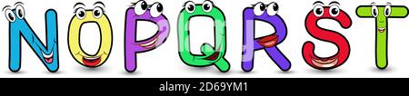 Satz von Vektor-Alphabet lustige Cartoon Stil handgezeichnet Schriftart mit einem bunten N O P Q R S T Großbuchstaben. Vektor-Illustration eine Buchstaben mit lustigen fa Stock Vektor