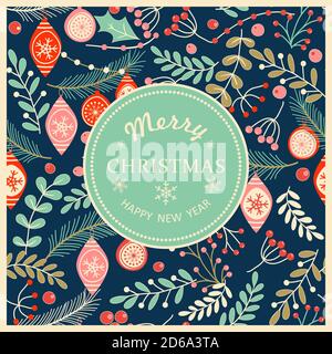 Frohe Weihnachten, Glückwünsche zum neuen Jahr Grußkarte mit Rahmen. Broschüre, Poster-Vorlagen im Weihnachtsstil. Schönes Design und Layout. Stock Vektor