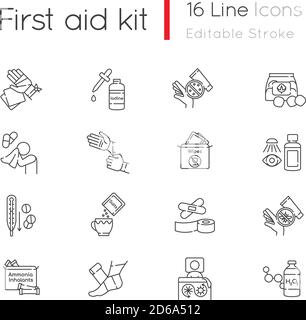 Erste-Hilfe-Set mit linearen Symbolen Stock Vektor