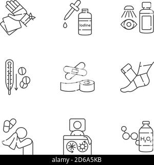 Erste-Hilfe-Linearsymbole gesetzt Stock Vektor