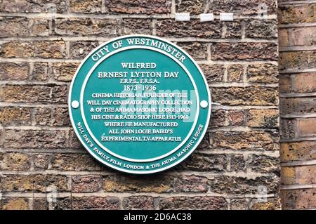 City of Westminster Grüne Plakette zum Wilfred Ernest Lytton Day in der Lisle Street, Soho. Stockfoto