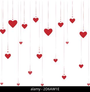 Fallende Herzen auf einem scharlachroten Hintergrund mit Sternen für Valentinstag für Karten, Werbung, Valentinstag Stock Vektor