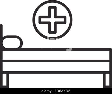 Krankenhausbett mit Kissen medizinische Geräte Vektor Illustration Linie Symbol Stock Vektor