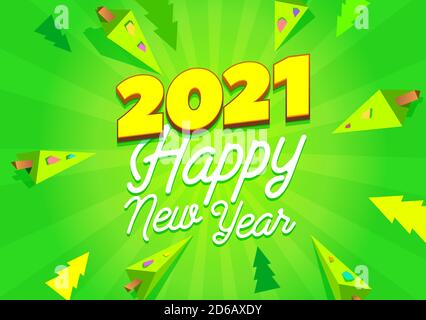 2021 Frohes Neues Jahr Banner. Event 2021 Poster Gruß Vektor Design Vorlage. Frohes neues Jahr 2021 grün Gruß Hintergrund Stock Vektor