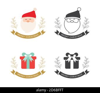 Fröhliche weihnachten Typografie Label mit Symbolen Design-Set. Verwenden Sie für Aufkleber, Abzeichen, Kunsthandwerk, Grußkarte. Stock Vektor