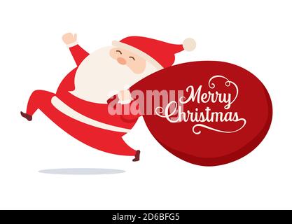 weihnachtsmann mit Beutel von Geschenken Charakter isoliert auf weißem Hintergrund. Stock Vektor